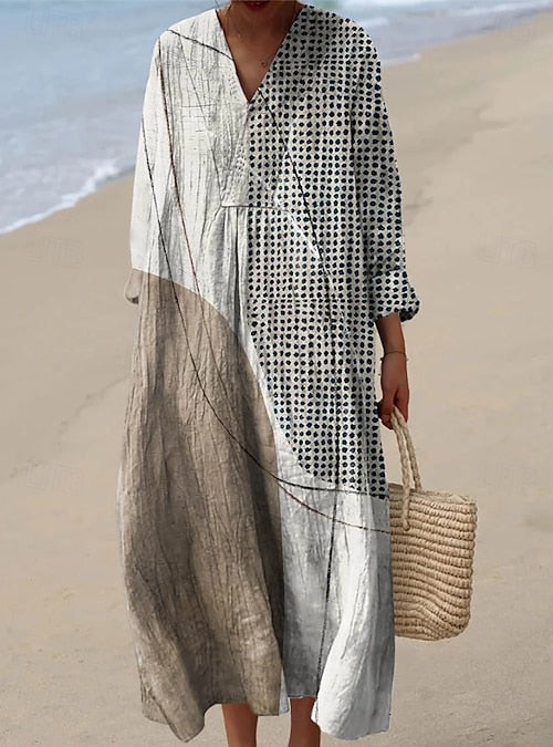 Cotton Maxi Dress With Artistic Print For Women