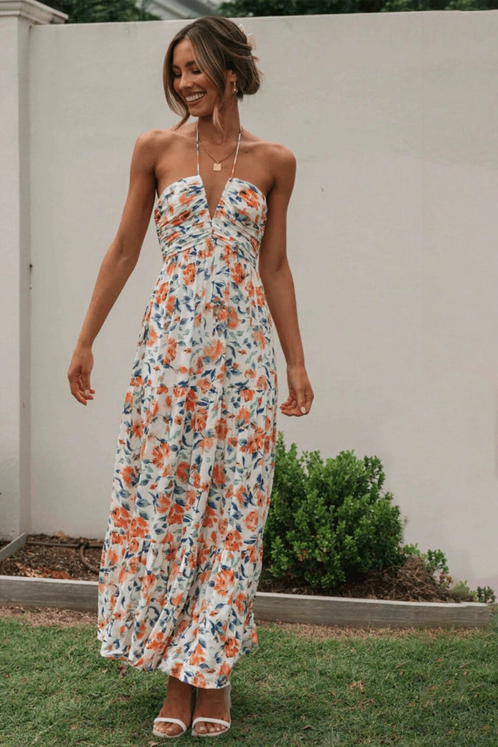 Floral Maxi Dress with Elegant Neckline for Summer