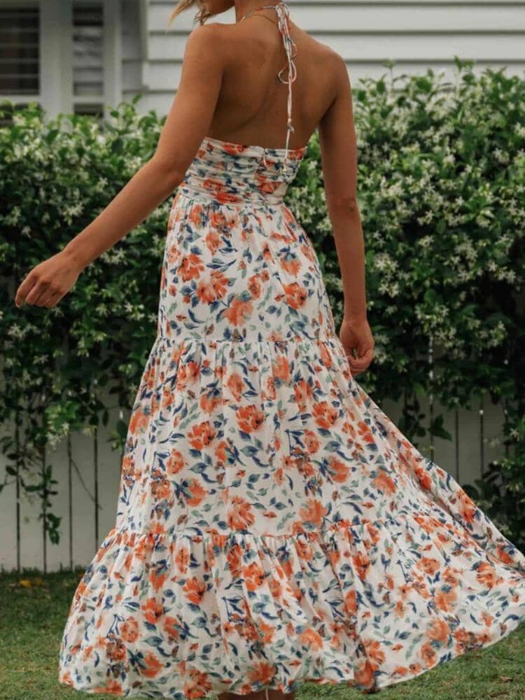 Floral Maxi Dress with Elegant Neckline for Summer