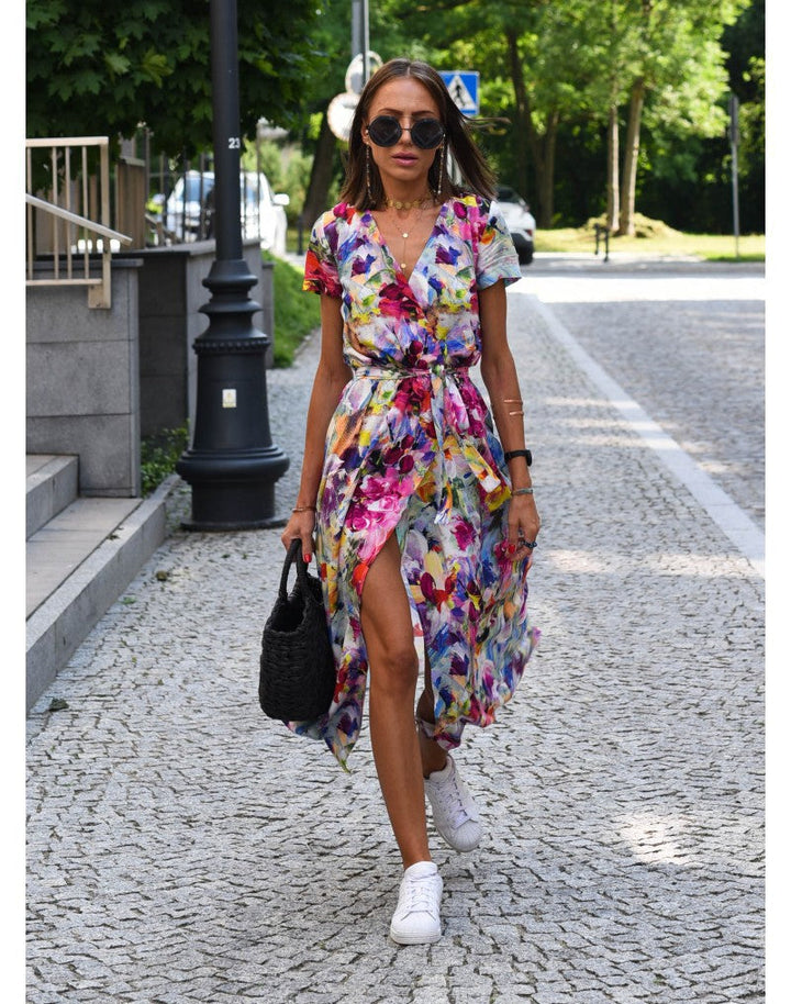 Floral V-Neck Maxi Dress for Women - Elegant Flowing Style