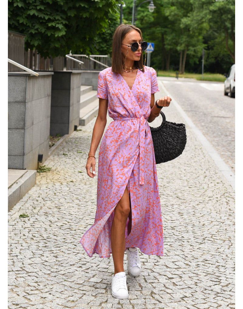 Floral V-Neck Maxi Dress for Women - Elegant Flowing Style