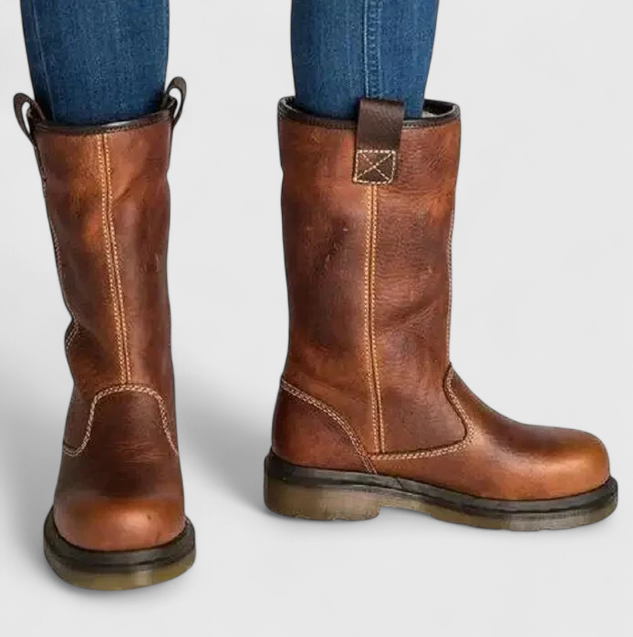 Faux Leather Winter Boots for Women with Fleece Lining