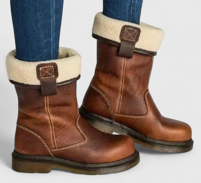 Faux Leather Winter Boots for Women with Fleece Lining