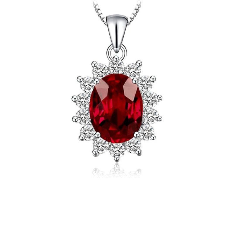 Ruby Halo Necklace in White Gold | Classic Gemstone Pendant