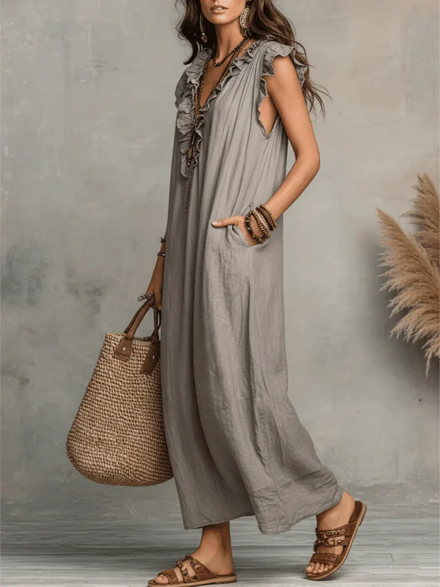Boho Maxi Dress with Ruffles for Women