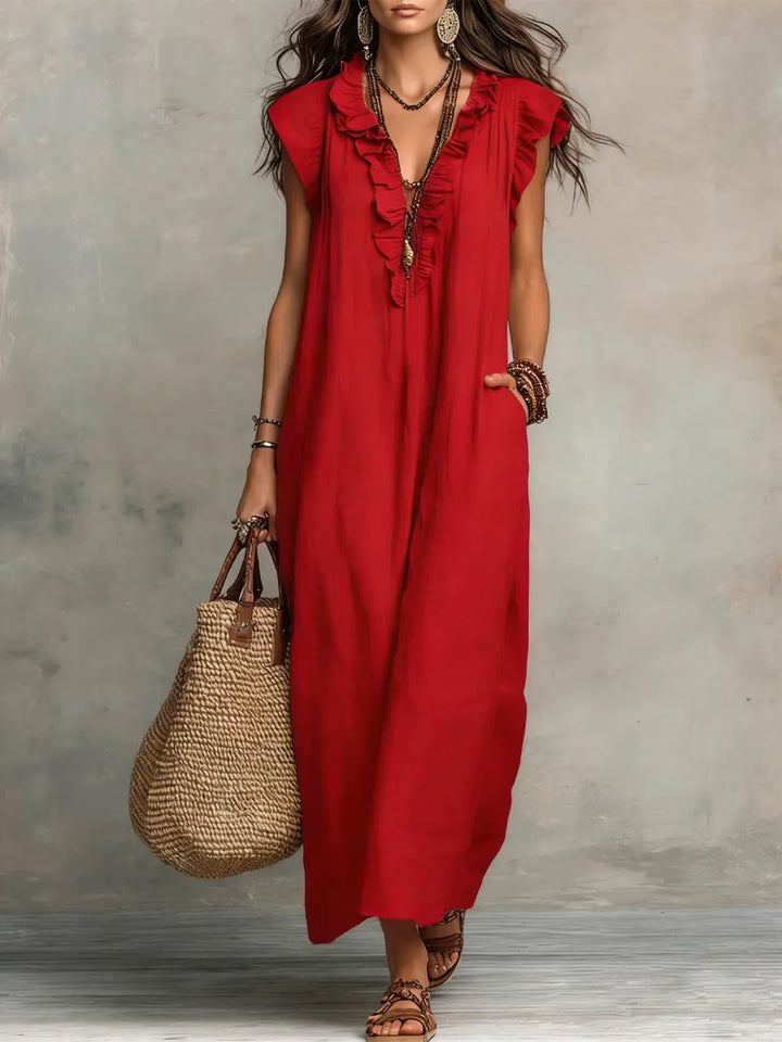 Boho Maxi Dress with Ruffles for Women