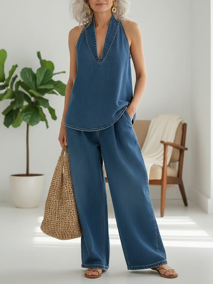 Denim Two Piece Set Women | Vintage Washed Matching Outfit