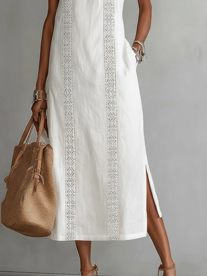 Sleeveless Lace Midi Dress for Women | Elegant A-Line Fit