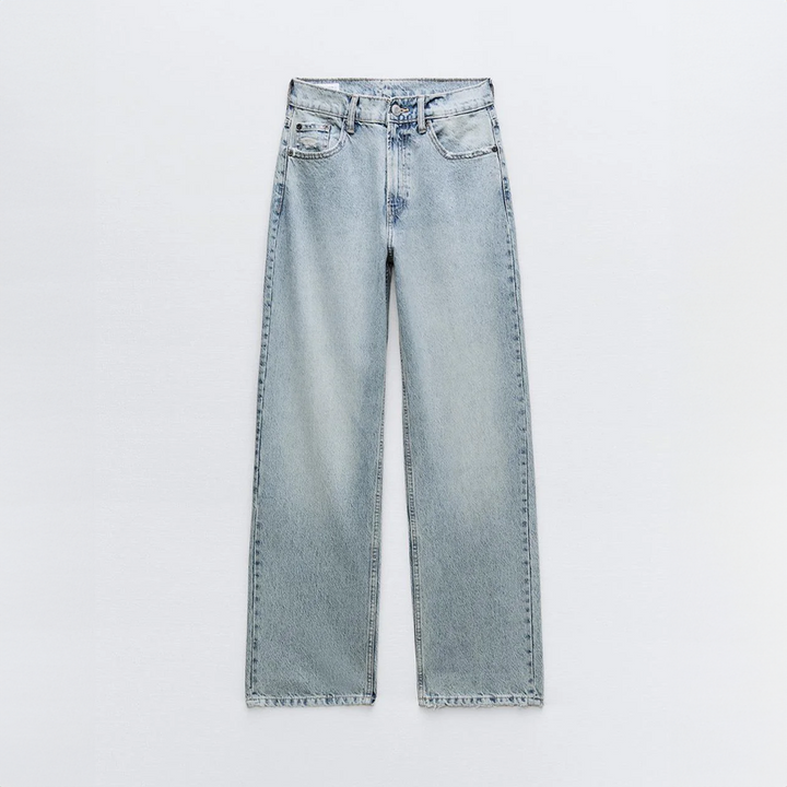 Effortless Distressed Wide Leg Jeans for Women with High Waisted Ripped Patch Relaxed Style