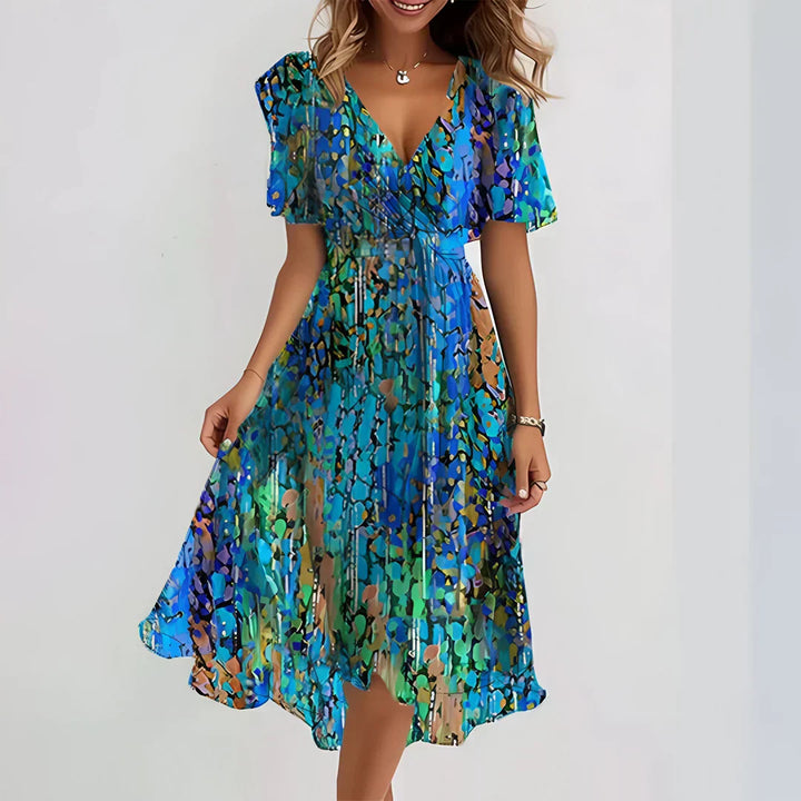 Printed Summer Dress Flowy Chiffon Midi for Women