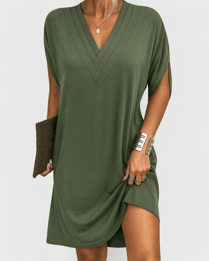 Elegant V-Neck Dress for Women - Flattering Fit