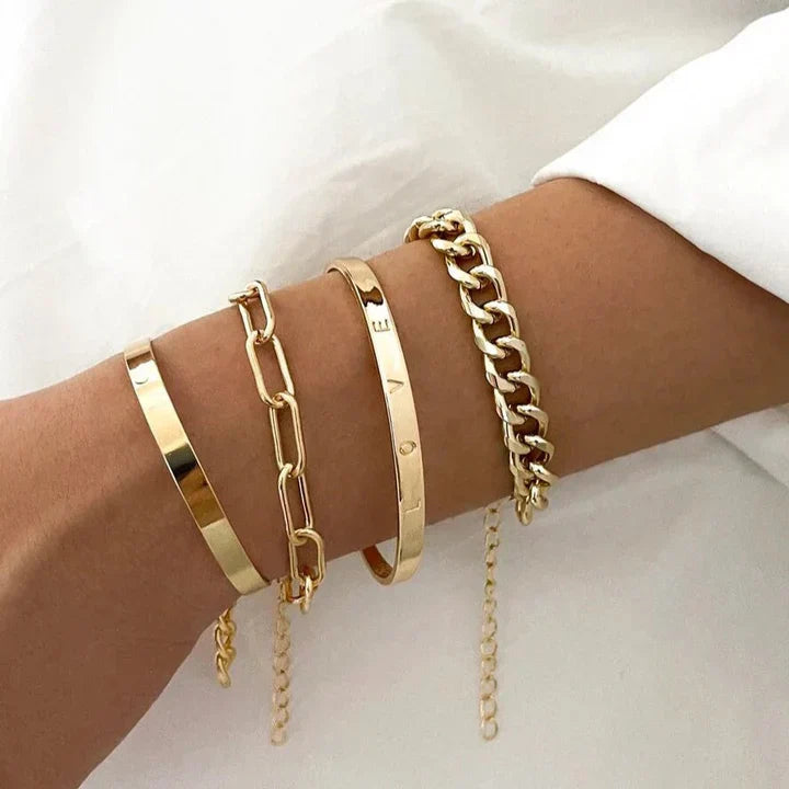 Bracelet Set White Gold Layered Stack | Classic Everyday Jewelry
