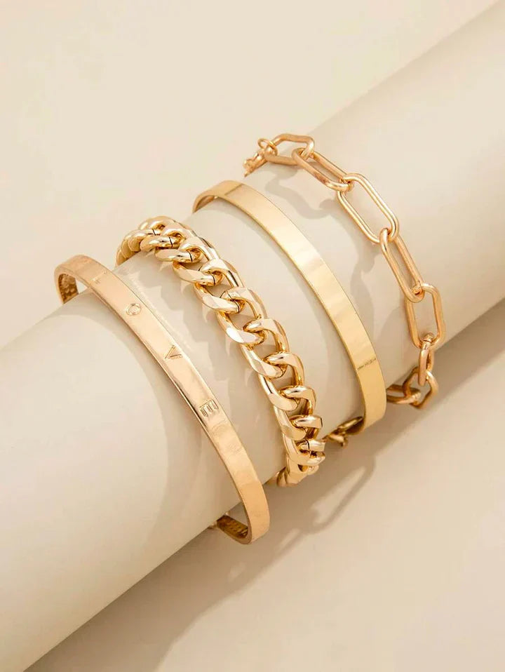 Bracelet Set White Gold Layered Stack | Classic Everyday Jewelry