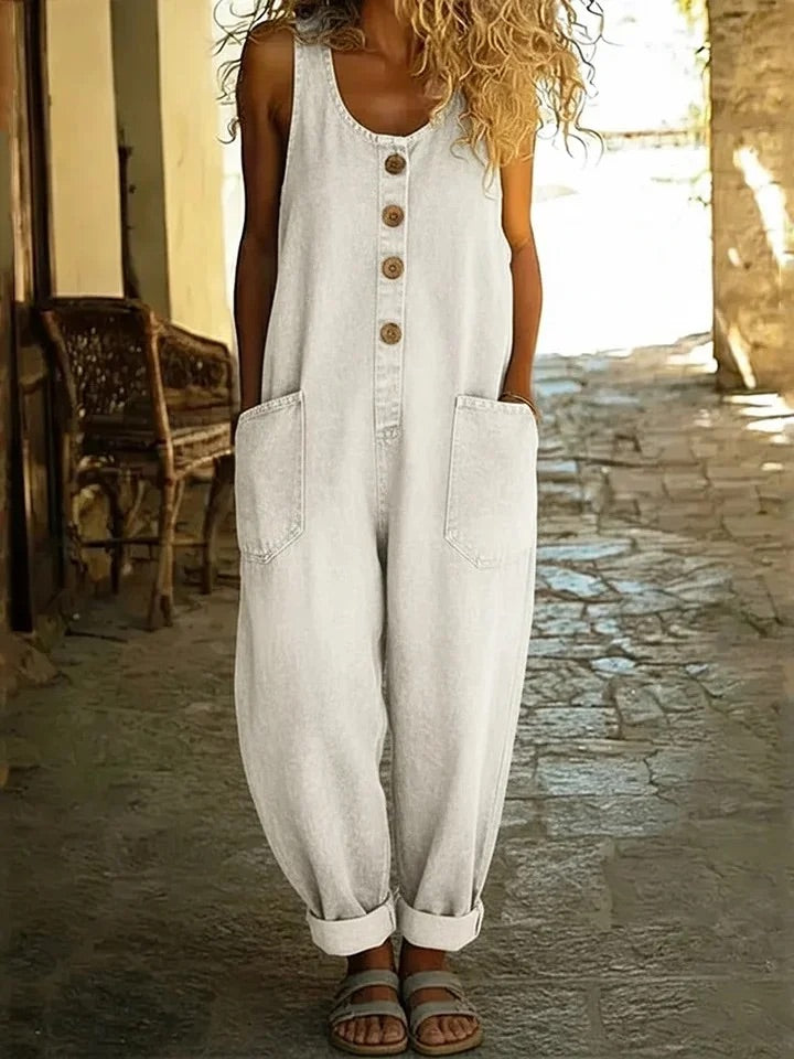 Denim Overalls for Women - Vintage Washed Cotton Relaxed Fit