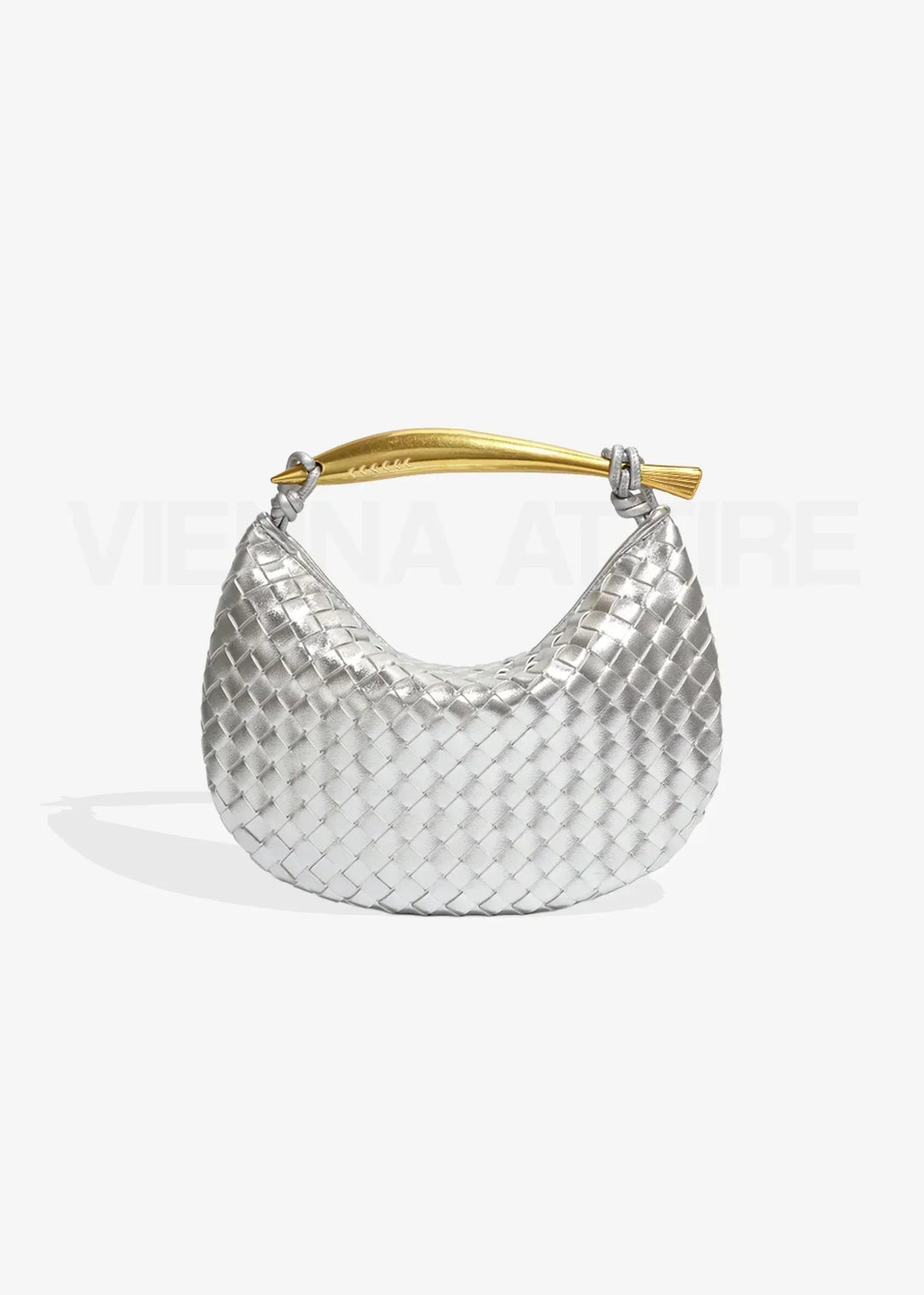 Woven Evening Bag with Gold Handle | Elegant Vegan Leather Handbag