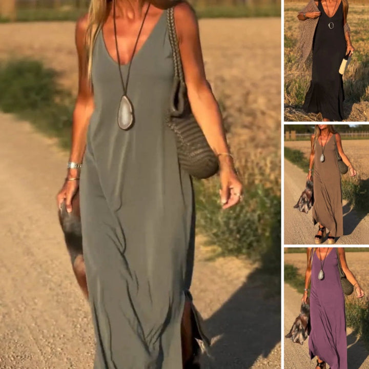 Sleeveless Maxi Dress with V-Neck and Side Slit