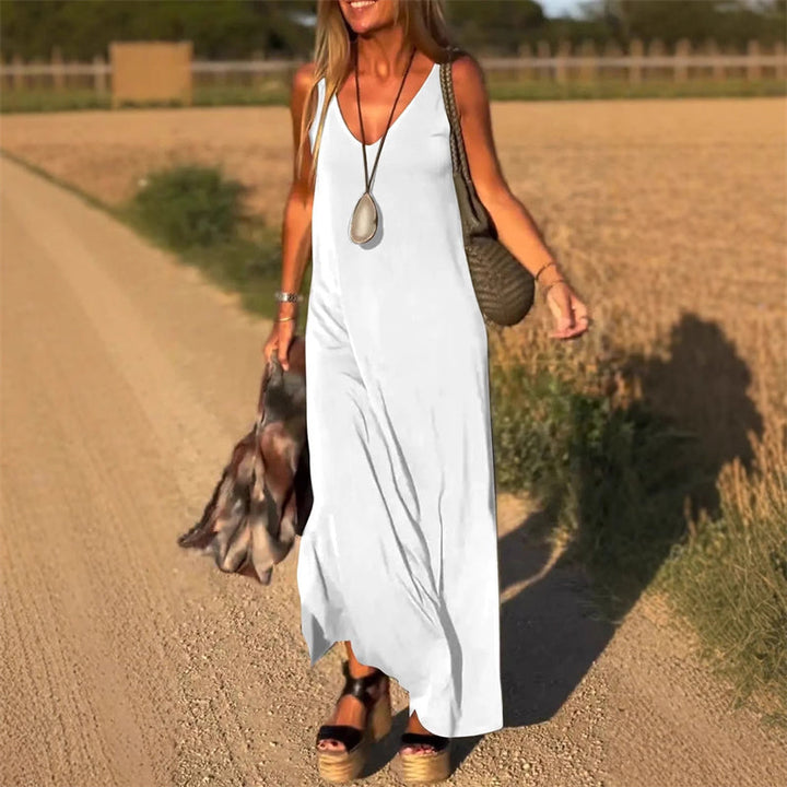 Sleeveless Maxi Dress with V-Neck and Side Slit