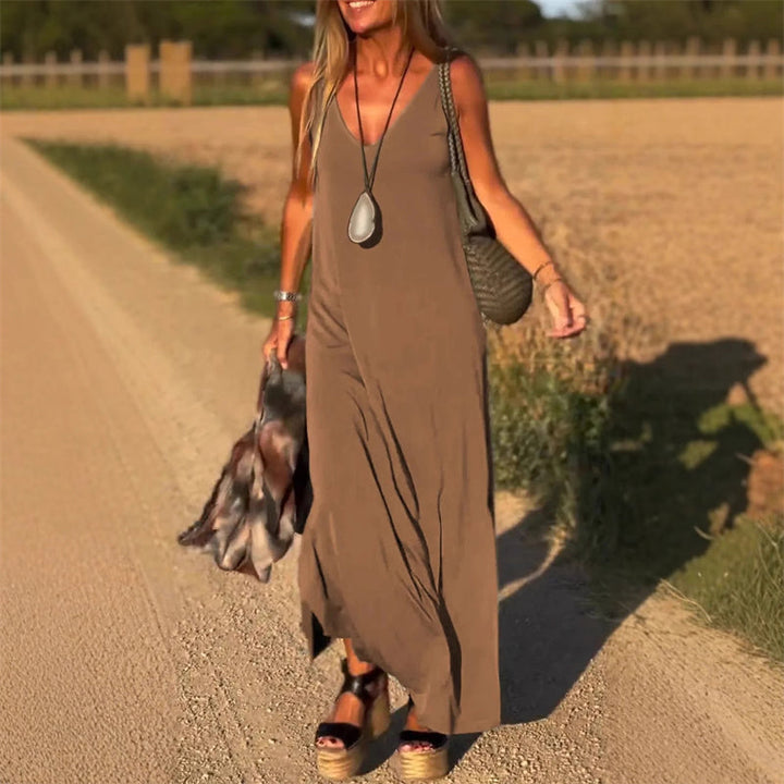 Sleeveless Maxi Dress with V-Neck and Side Slit