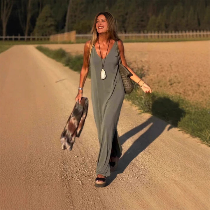 Sleeveless Maxi Dress with V-Neck and Side Slit