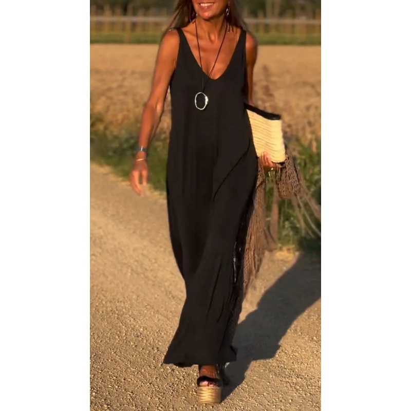 Sleeveless Maxi Dress with V-Neck and Side Slit