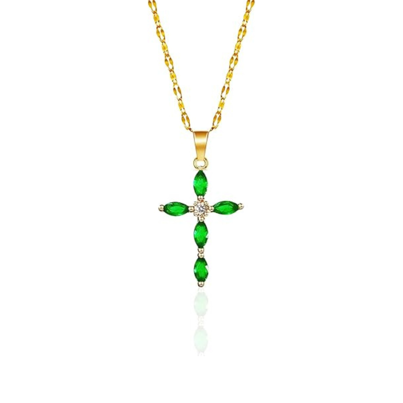 Emerald Cross Pendant Necklace in Gold | Elegant Everyday Jewelry