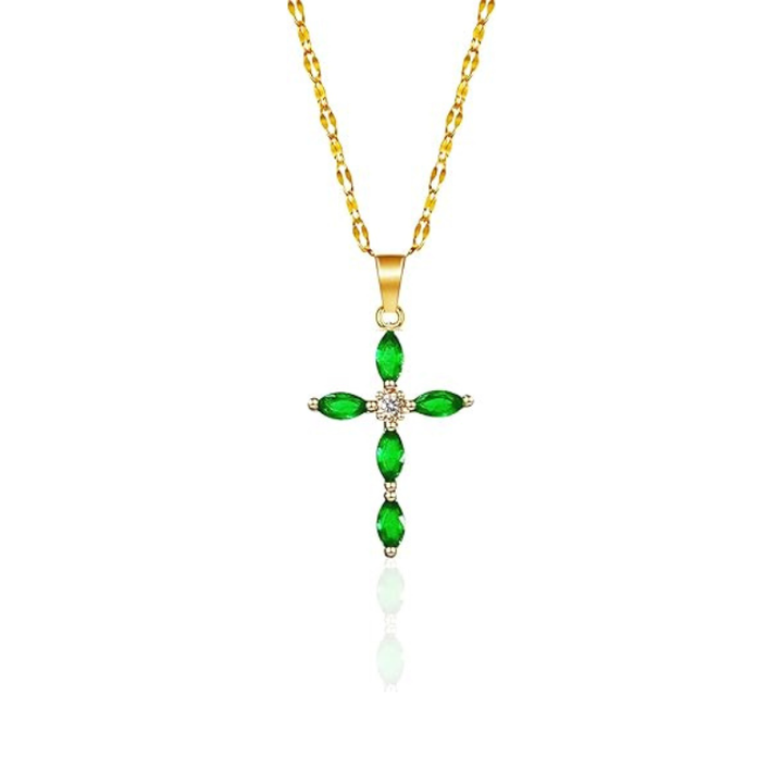 Emerald Cross Pendant Necklace in Gold | Elegant Everyday Jewelry