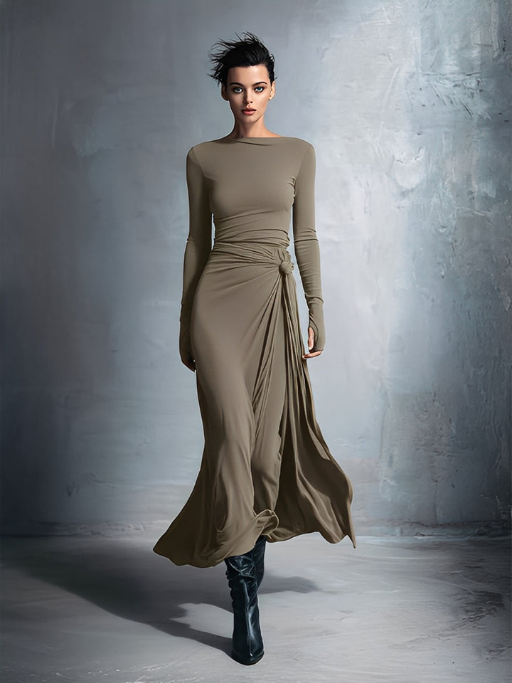 Gray Wrap Maxi Dress with Knot Detail for Women