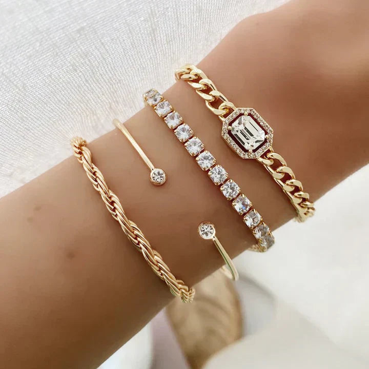 Gold Bracelet Set - Layered Stack Bracelets for Women
