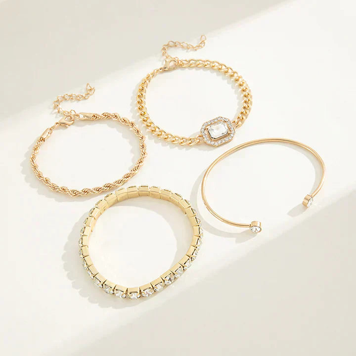 Bracelet Set White Gold Layered Stack Minimalist Jewelry