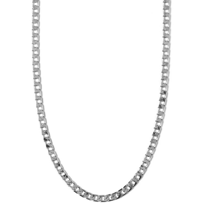 Flat Link Curb Chain Necklace in White Gold Finish