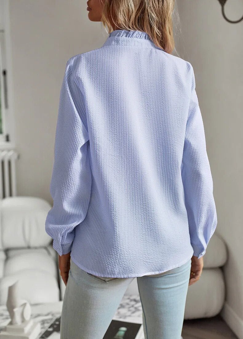 Long Sleeve Blouse with Ruffle Collar - Elegant Workwear Top