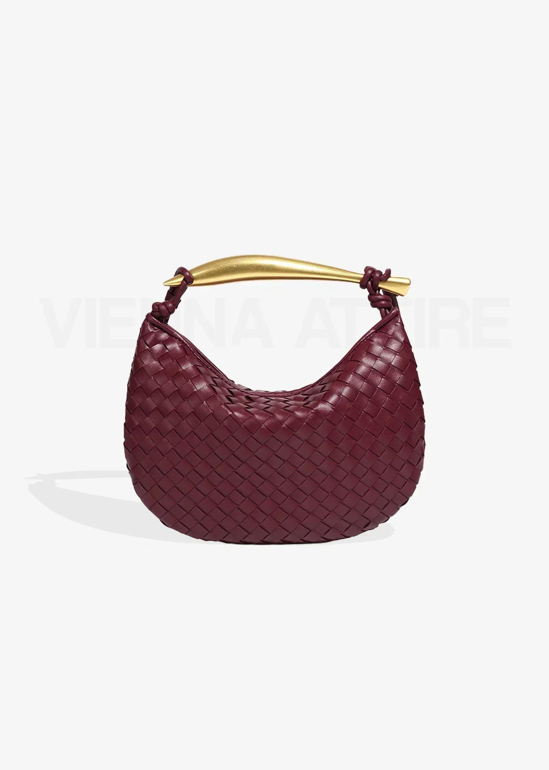 Woven Evening Bag with Gold Handle | Elegant Vegan Leather Handbag