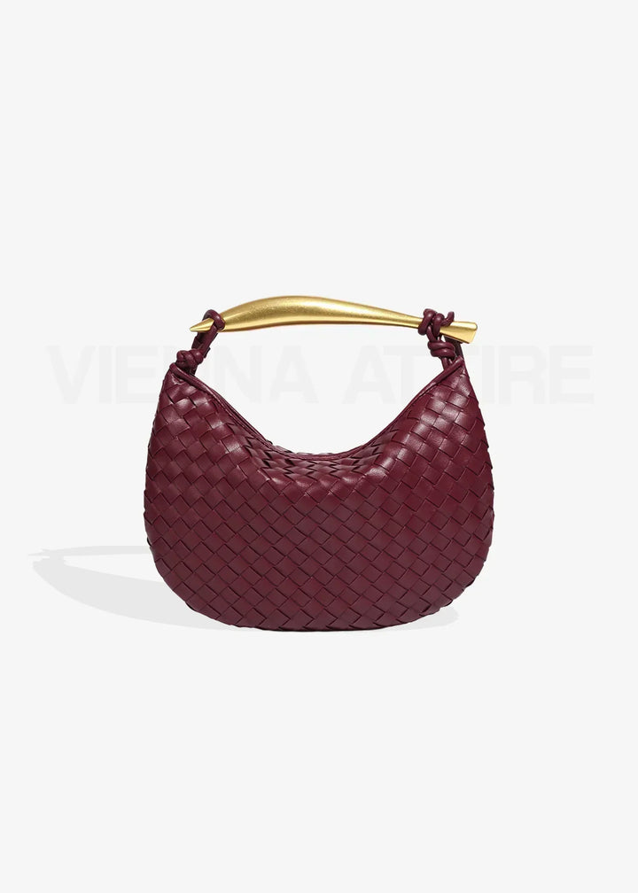 Woven Evening Bag with Gold Handle | Elegant Vegan Leather Handbag