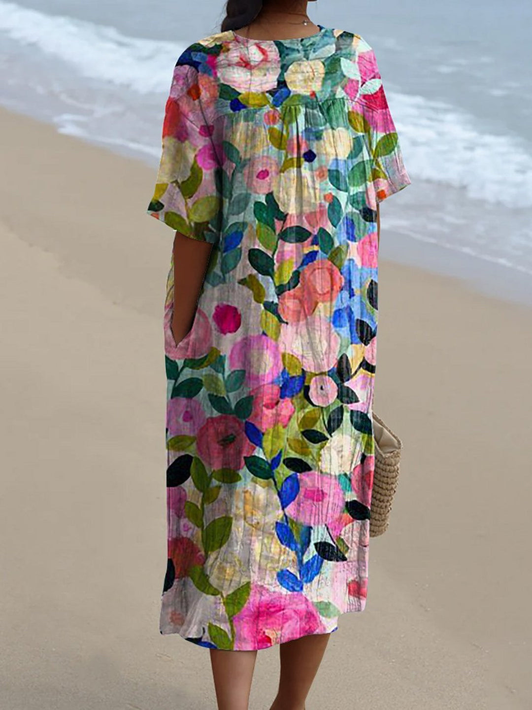 Floral V-Neck Dress for Women | Vintage Watercolor Print