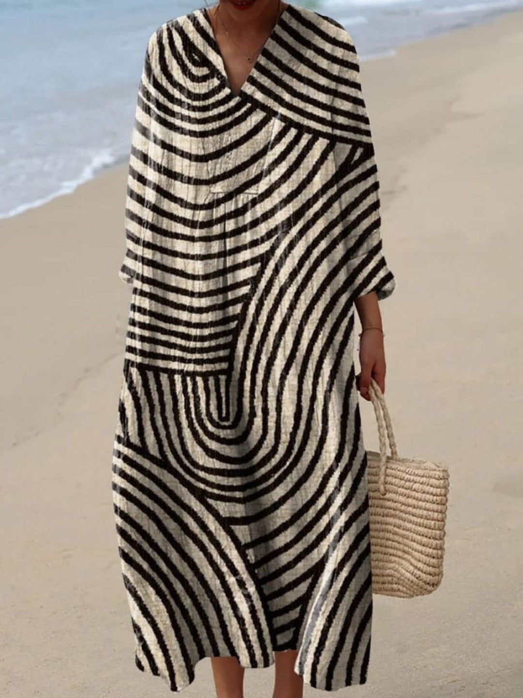 Graphic Print Dress with V-Neck and Short Sleeves