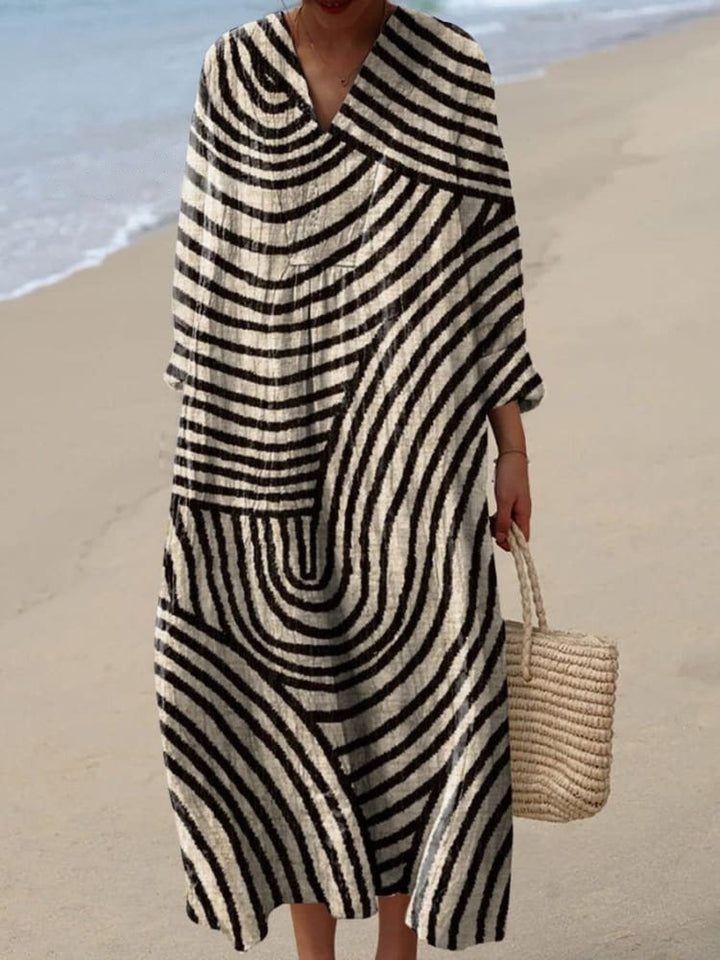 Graphic Print Dress with V-Neck and Short Sleeves