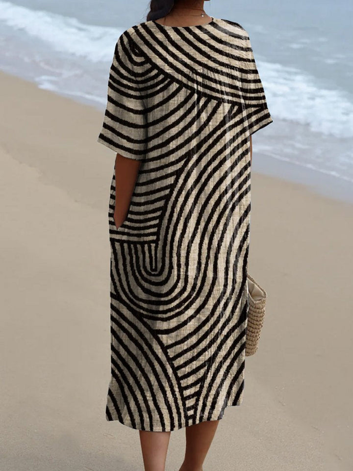 Graphic Print Dress with V-Neck and Short Sleeves