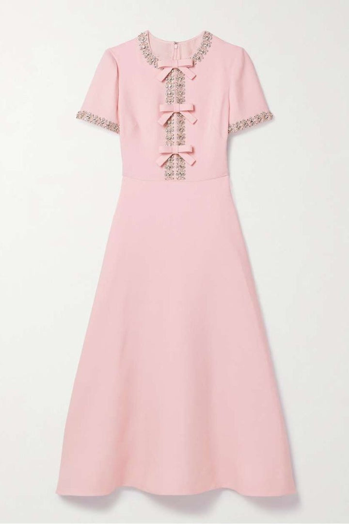 Midi Dress with Crystal Bow Detail for Women
