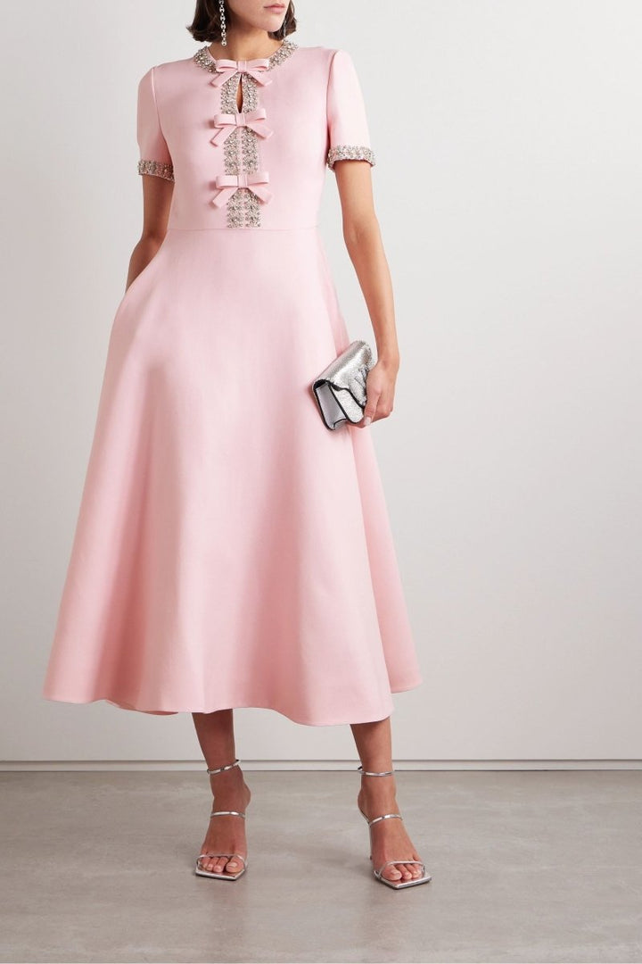 Midi Dress with Crystal Bow Detail for Women